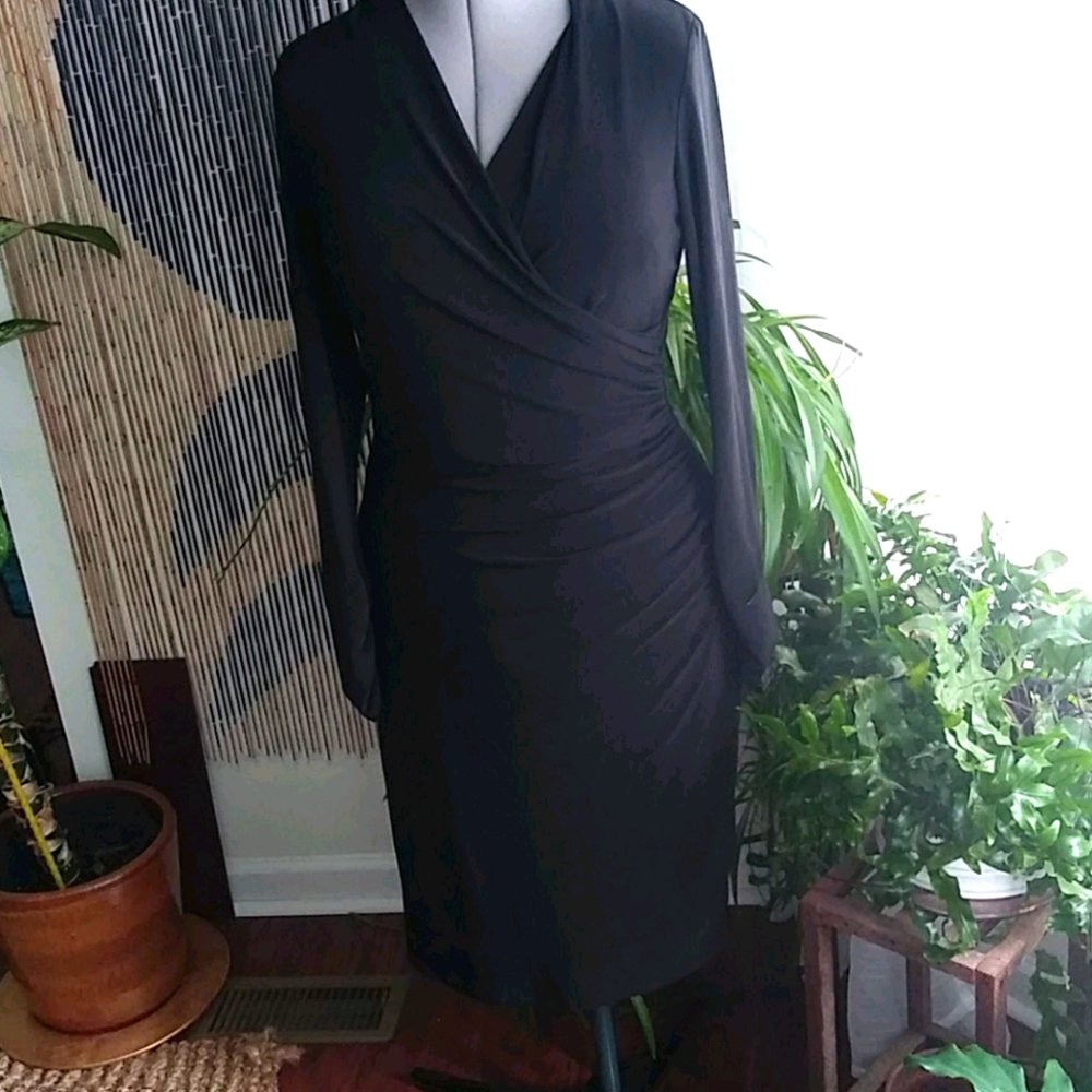 Ralph Lauren Faux Wrap Black Dress SZ 12